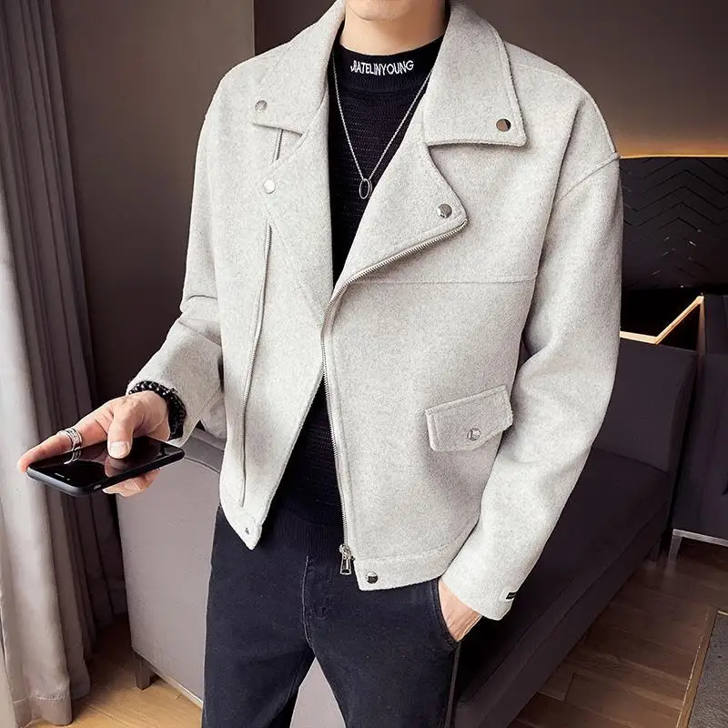 

Autumn/Winter 2024 woolen coat men's short trench coat Korean version of the trend handsome loose British style tweed coat