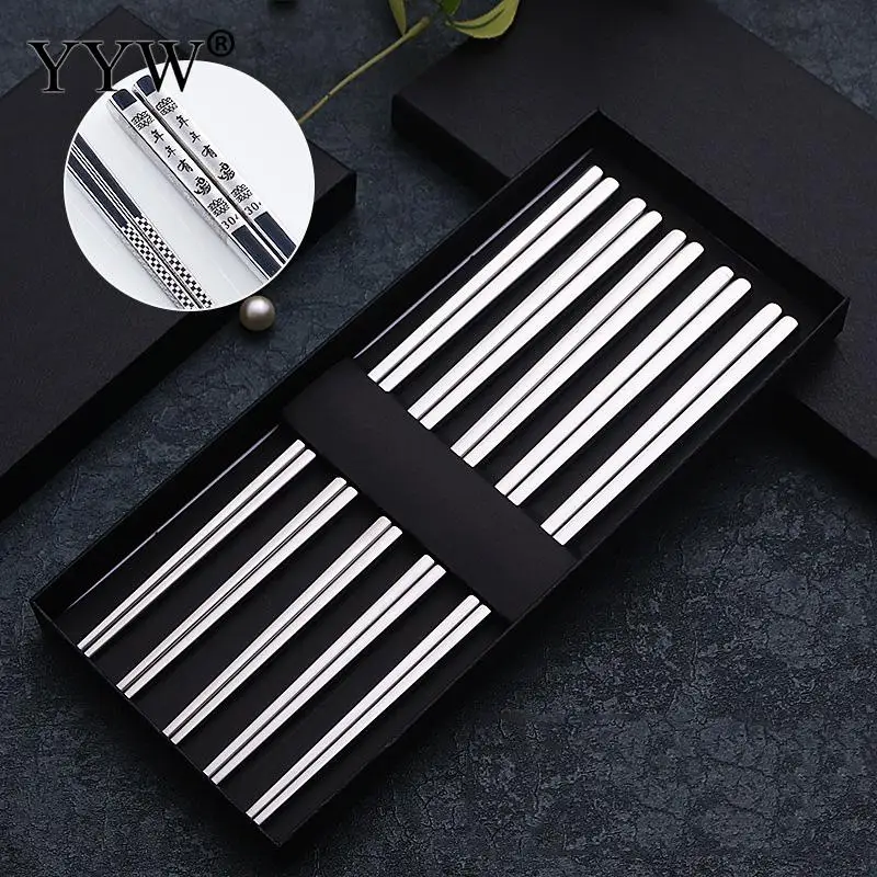 

5/10 Pair Chinese Stainless Steel Chopsticks Reusable High Temperature Sterilizable Non-Slip Metal Chop Sticks Kitchen Tableware