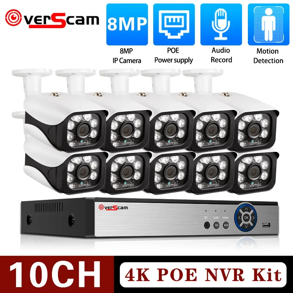 

H.265 10CH Motion Detec 8MP 4K 10CH POE NVR Kit Audio Record Security CCTV With Dome Camera Outdoor P2P Video Surveillance Set