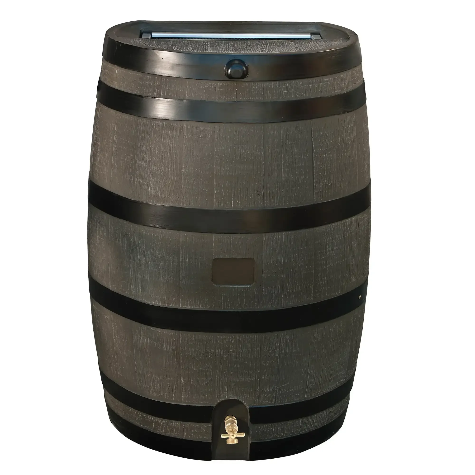 Polyethylene 50 Gallon Flat Back Brass Spigot Rain Barrel, Woodgrain with Black Stripes Color
Polyethylene 50 Gallon Flat Back Brass Spigot Rain Barrel, Woodgrain with Black Stripes Color