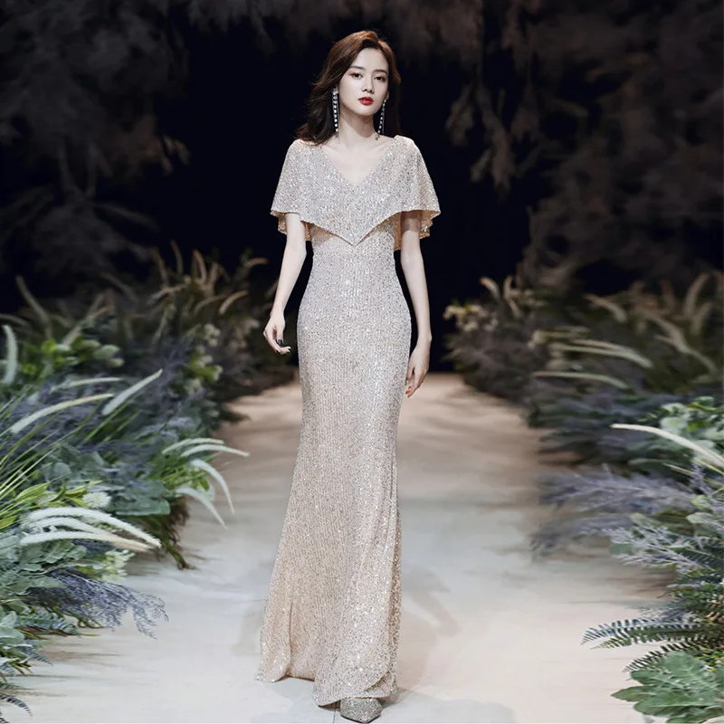 Champagne Evening Dress 2023 New Sequin Long Slim Fit Trumpet Banquet Dresses Women Temperament Elegant V-neck Formal Gowns
Champagne Evening Dress 2023 New Sequin Long Slim Fit Trumpet Banquet Dresses Women Temperament Elegant V-neck Formal Gowns