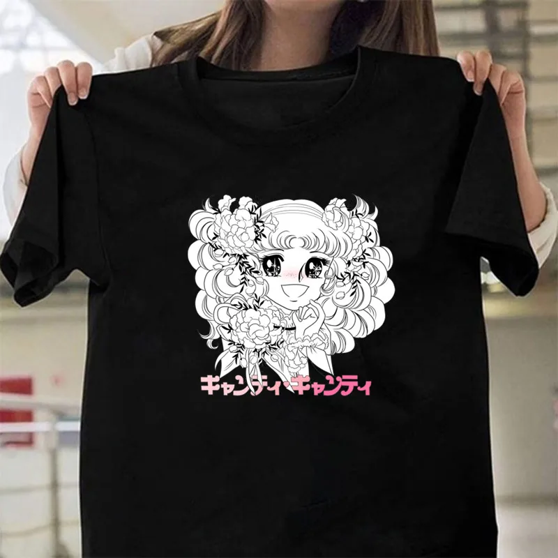 Kawaii Anime Candy Candy T-shirt Women Summer Short Sleeve Cute Black T-shirt Printed Harajuku Tshirt Graphic Tops Tee Female Kawaii Anime Candy Candy T-shirt Women Summer Short Sleeve Cute Black T-shirt Printed Harajuku Tshirt Graphic Tops Tee Female