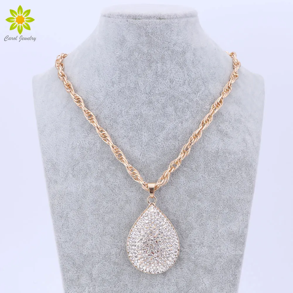 

Элегантный золотой цвет капли воды Кристалл кулон ожерелье ювелирные изделия кристалл для женщин оптовая продажа