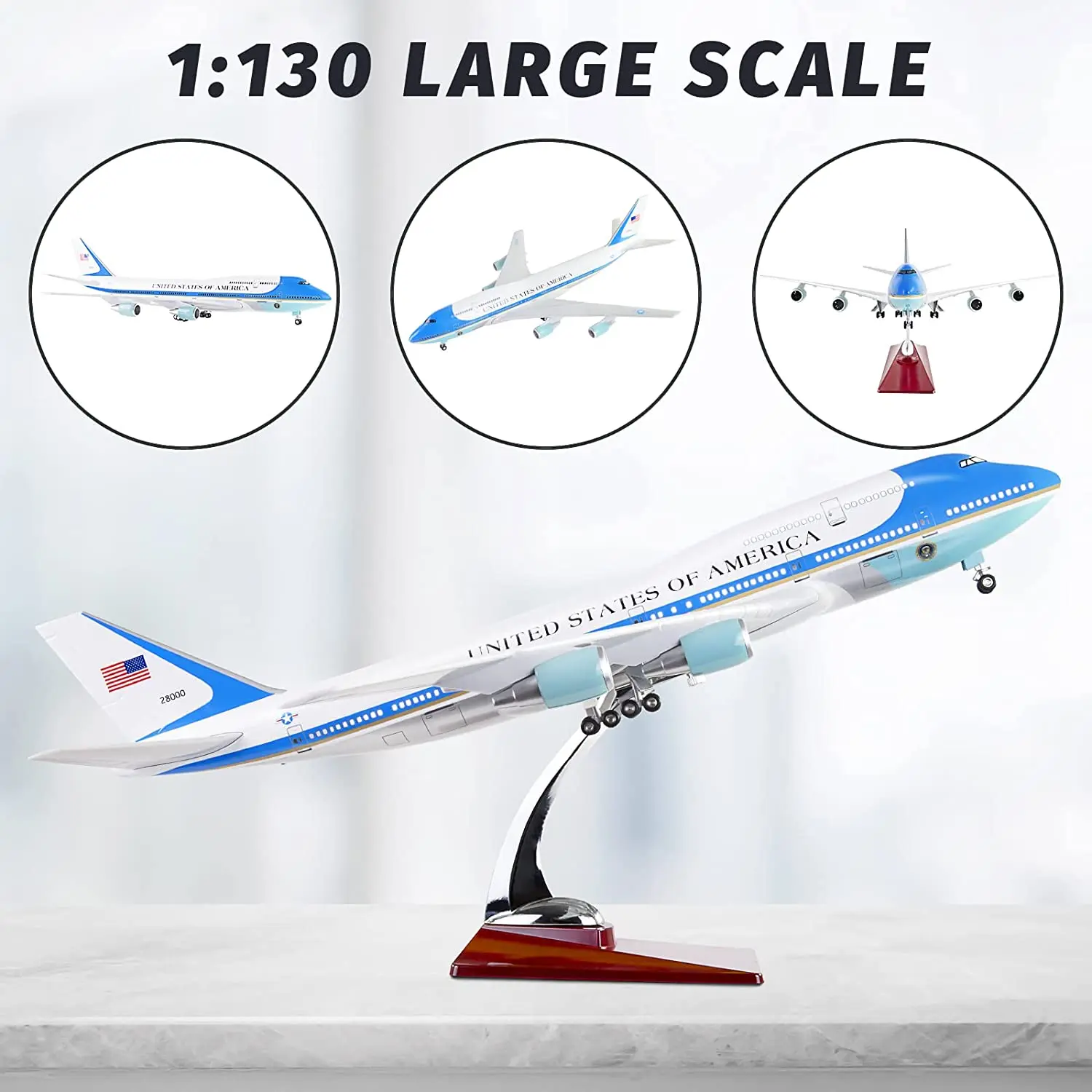 

17.2in Airplane Model Toys Diecast Resin Boeing 747 Airplane Air Force One Aircraft Airlines Airways Air Bus with Lights