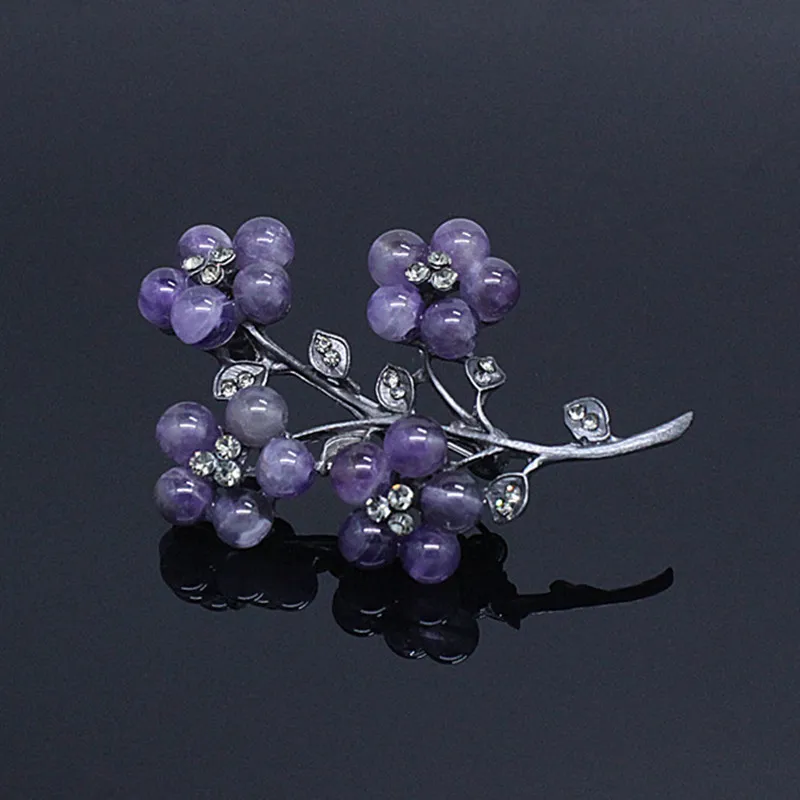 

Ajojewel Vintage Brooch Purple Natural Stone Flower Branch Brooches Pins For Women Elegant Gift Items