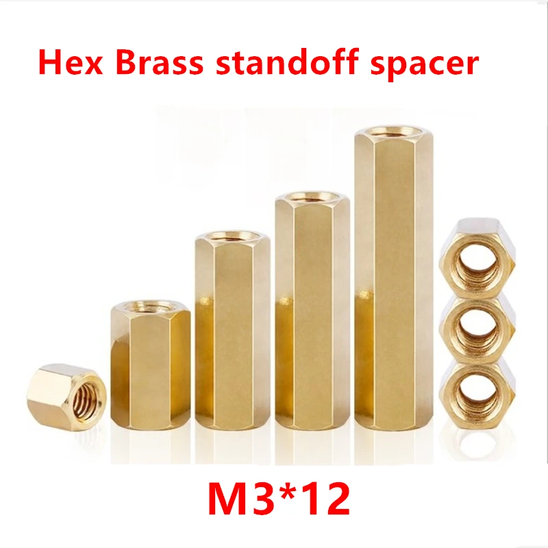 

100pcs M3*12 Brass Hex Standoff Spacer Double-pass Column m3x12 brass standoffs pillar M3 Female x M3 Female 12mm for PCB Board