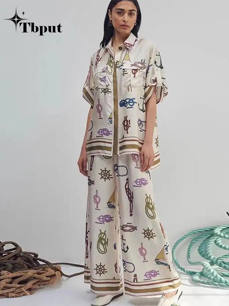 Women's Print Loose Pants Set Casual Single Breasted Lapel Short Sleeves T-shirts 2 Piece Suit Lace Up Wide Leg Trousers Outfits
Women's Print Loose Pants Set Casual Single Breasted Lapel Short Sleeves T-shirts 2 Piece Suit Lace Up Wide Leg Trousers Outfits