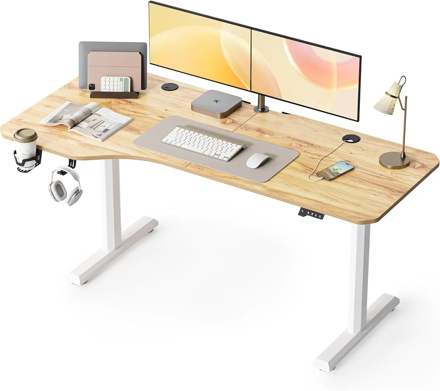 

Height Adjustable Electric Standing Desk, 63 x 24 Inches Stand up Table, Sit Stand Home Office Desk with Splice Board