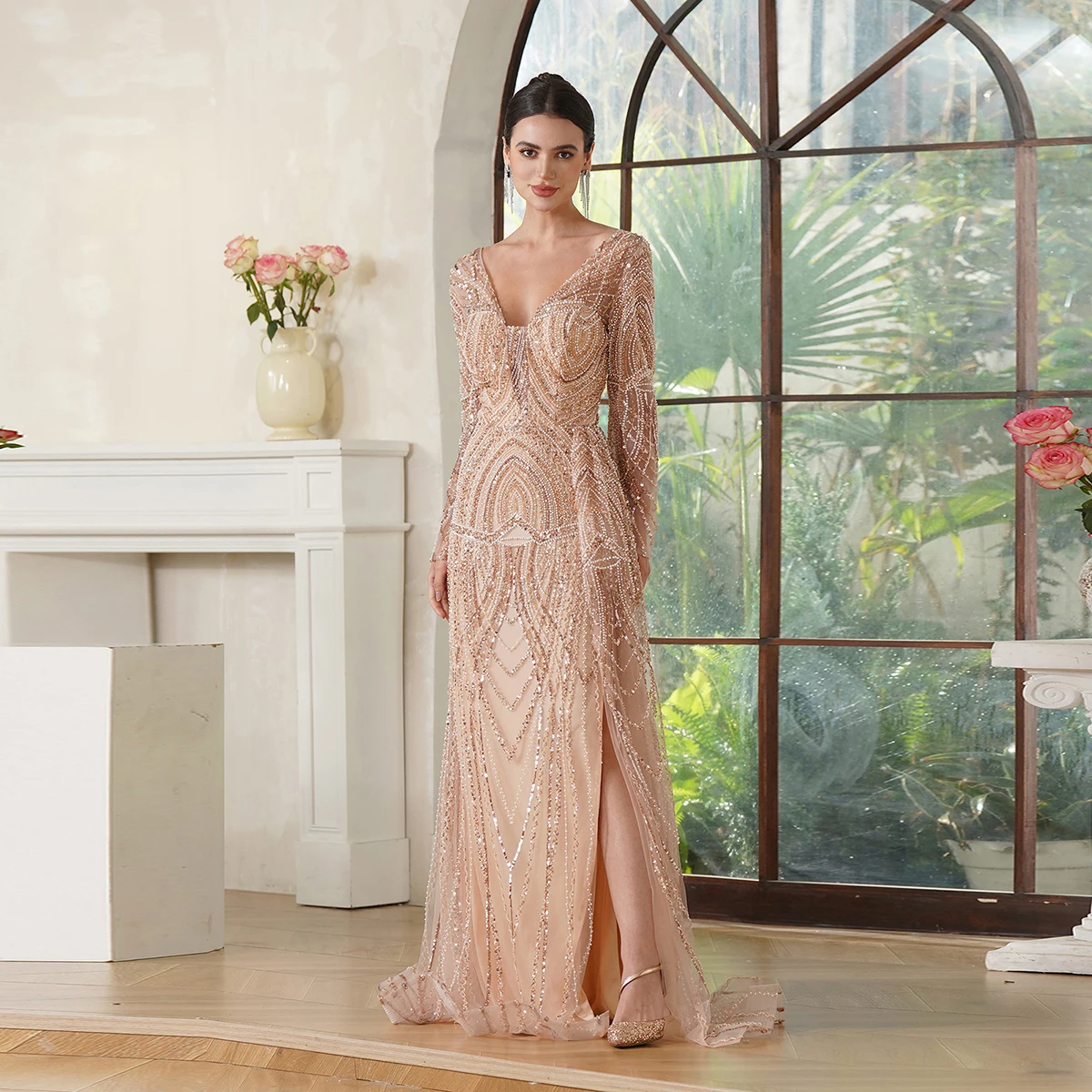 A-Line V-Neck Floor-Length Beadings Lace Tulle Zipper Up Long Sleeves Dresses For Prom Luxury Evening Dresses Wedding Vestidos
A-Line V-Neck Floor-Length Beadings Lace Tulle Zipper Up Long Sleeves Dresses For Prom Luxury Evening Dresses Wedding Vestidos