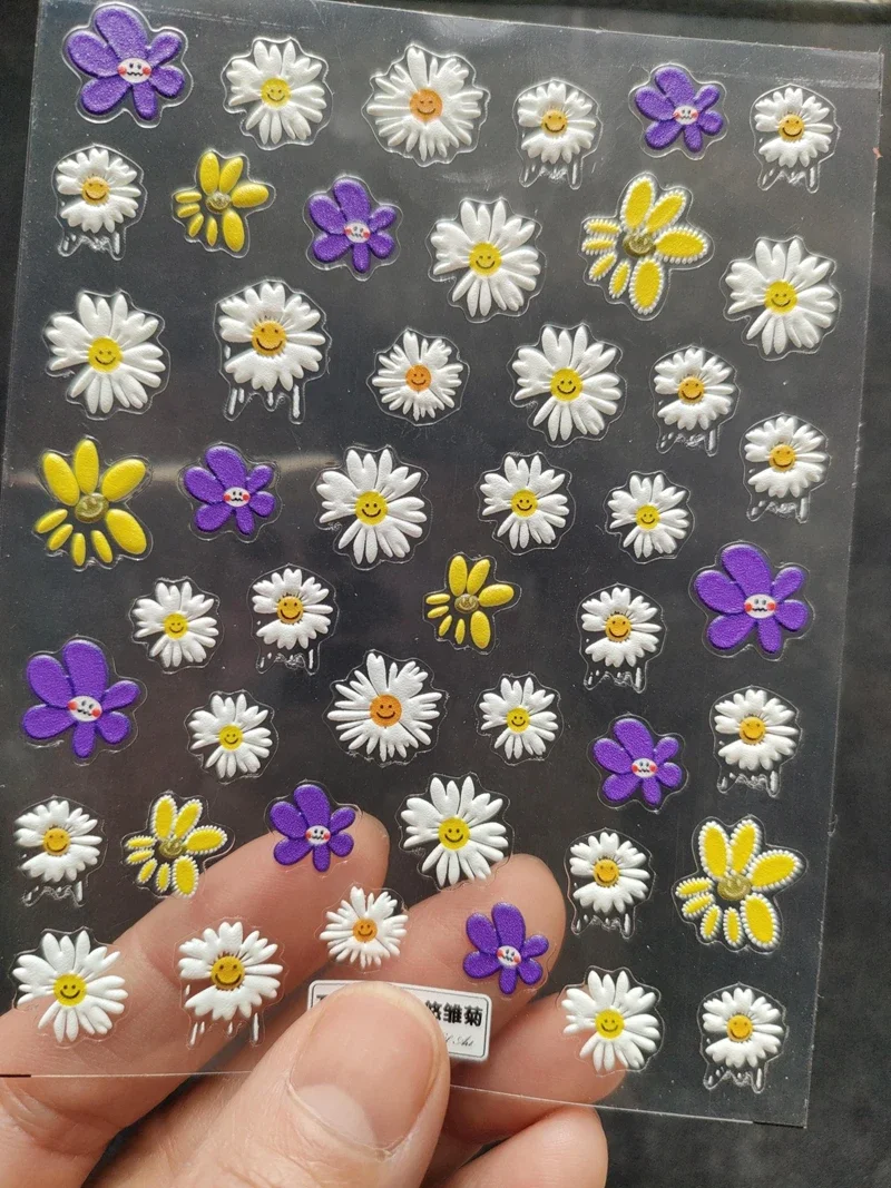 

New Technology Ultra-thin 3D Nail Stickers 5D Daisy Flowers Nail Art Decorative Stickers