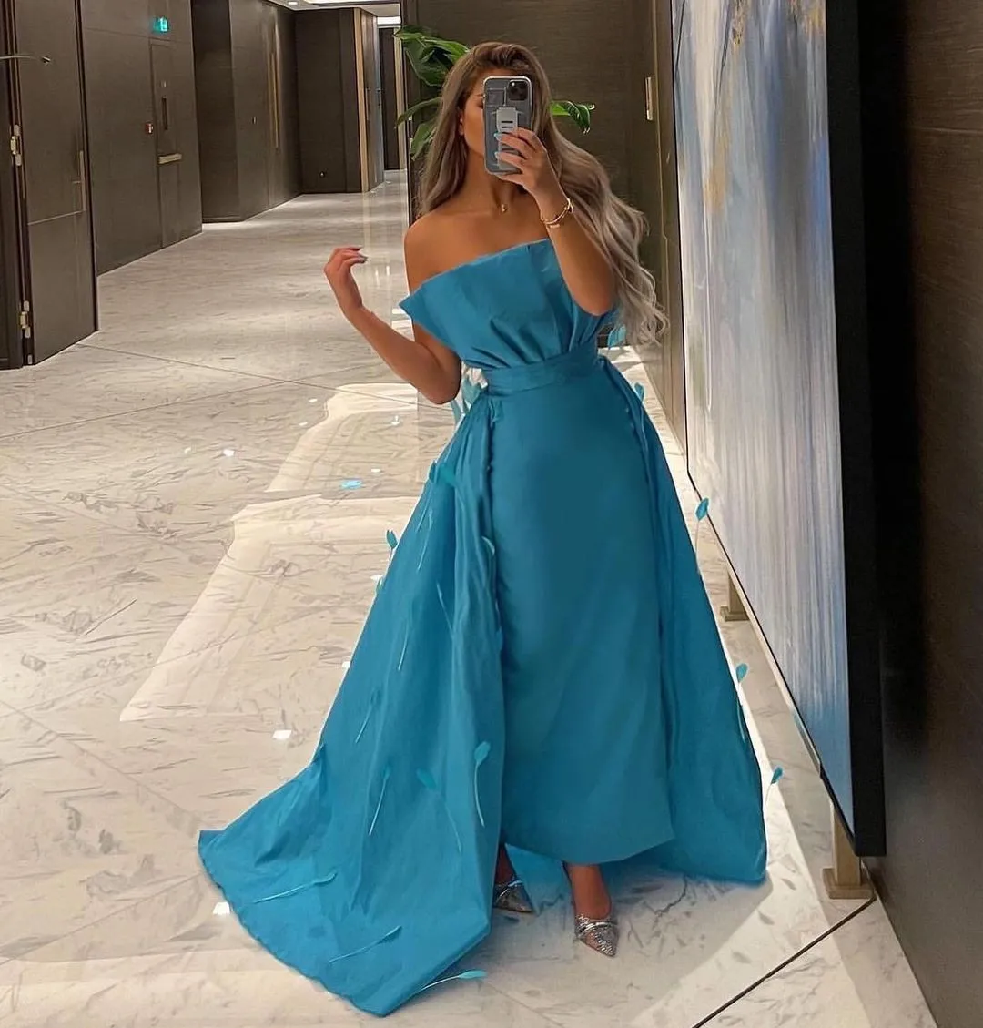 

Lovestory Off Shoulder Saudi Arabia Women Wear Prom Dresses with 3D-Applique Detachable Formal Occasion Party Evening Gowns