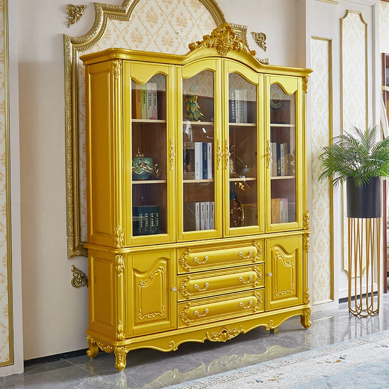 European bookcase, all solid wood bookshelf, four-door bookcase, carved glass door desk, matching combination
European bookcase, all solid wood bookshelf, four-door bookcase, carved glass door desk, matching combination