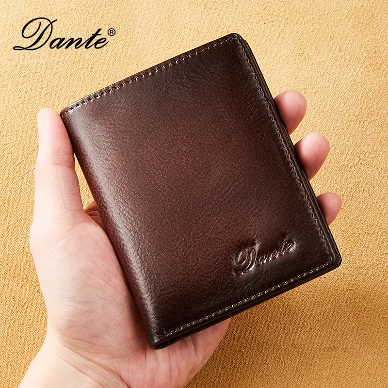 

Dante RFID Anti-theft Brush Leather Men's Wallets Retro Head Layer Cowhide Retro Casual Ultrathin Vertical Money Bag Money Clips