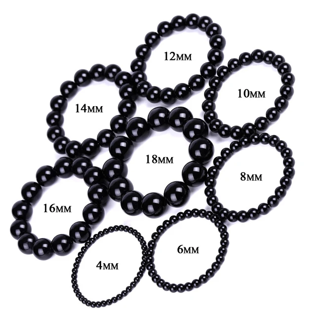 Bracelets en obsidienne noire pour hommes et femmes, amulette de prière et de bénédiction, bracelets porte-bonheur, bijoux de méditation, bouddhisme tibétain, 4mm, 6mm, 8mm, 10mm, 12mm, 14mm, 16mm, 18mm 2