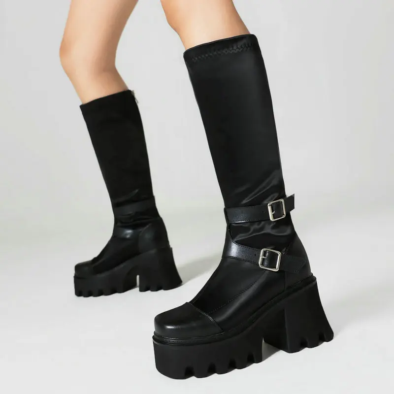 2023 Black Fashion Stretch Women Boots Platform Thick High Heel Knee High Boots Square Toe Autumn Winter Ladies Shoes
2023 Black Fashion Stretch Women Boots Platform Thick High Heel Knee High Boots Square Toe Autumn Winter Ladies Shoes