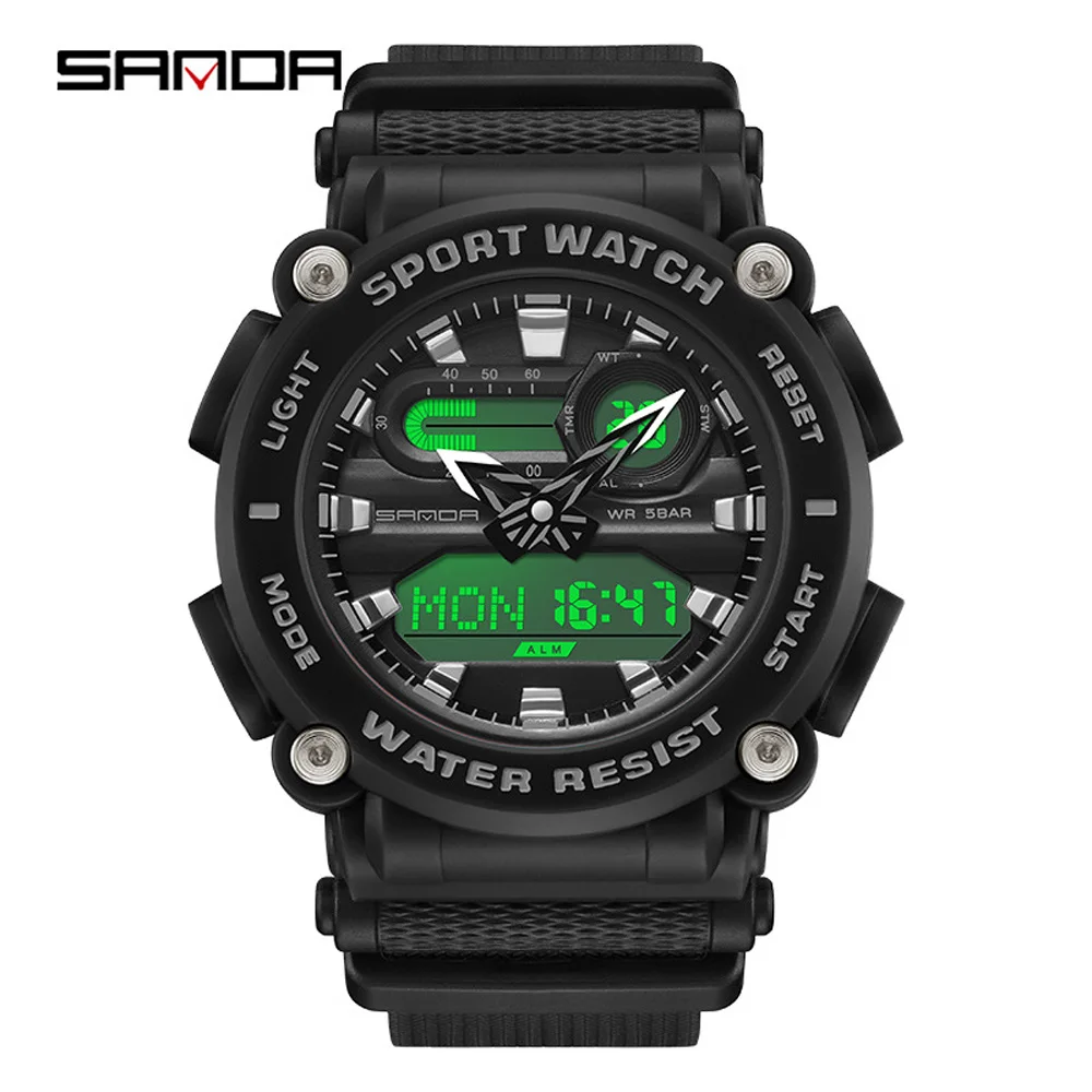 

Fashion Sanda Top Brand Men's Outdoor Sports Watches Dual Display Quartz Electronic 50m Waterproof Led Digital Reloj De Hombre