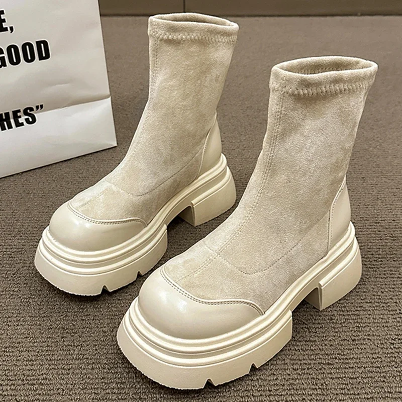 2023 New Fashion Ankle Boots for Women: Korean Sock, Slip-On, Platform Combat Boots, Gothic Style by Female Designer
2023 New Fashion Ankle Boots for Women: Korean Sock, Slip-On, Platform Combat Boots, Gothic Style by Female Designer