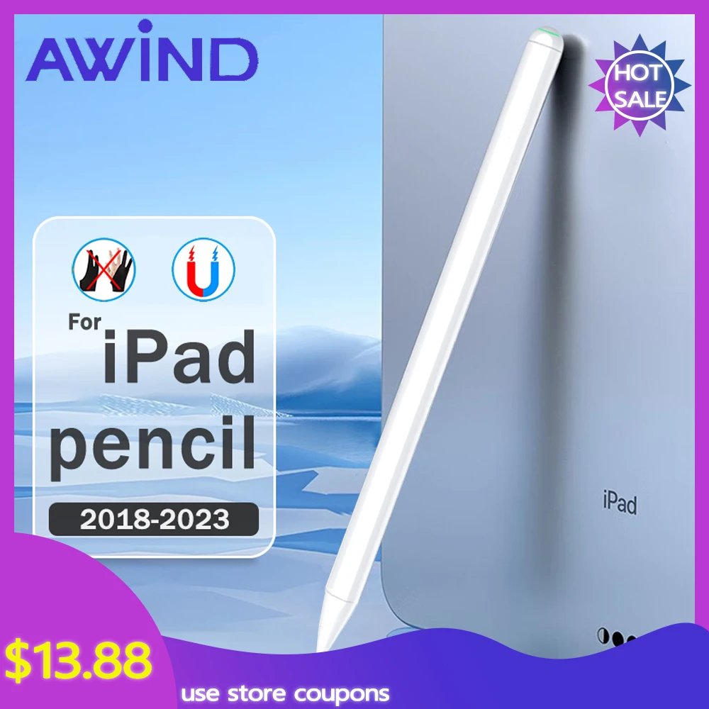 

AWIND Stylus Touch Pen for Apple 1st 2nd Generation iPad Bluetooth with Pencil Palm Rejection 2 Gen 2pencil Pro 12 Inch Caneta