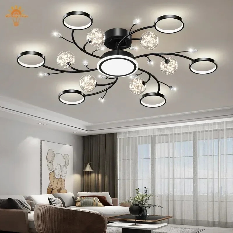 

2023 Black Ceiling Chandeliers Modern Living Room Hall Ceiling Light Fixture Romantic Starry Gold Creative Ceiling Lamp Bedroom
