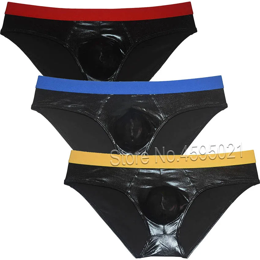 

Male Liquid Skin Sports Brief Men Hot Underwear Leather Like Bulge Bikini Trunks Luxury Underpants