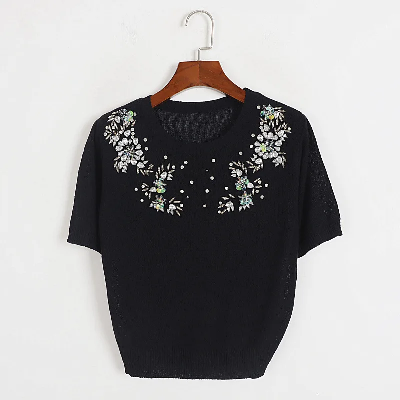 2023 Summer Thin Women's Flower Slim Short-Sleeved Knitted Tops Luxury-Studded Pink T-Shirt Pullover Brand New Korean
2023 Summer Thin Women's Flower Slim Short-Sleeved Knitted Tops Luxury-Studded Pink T-Shirt Pullover Brand New Korean