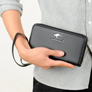 Men`s Passport Wallet Zipper Men Coin Purse Fashion Wallets for Men Wrist Strap Long Clutch Bag Rfid Card Holder Billfold