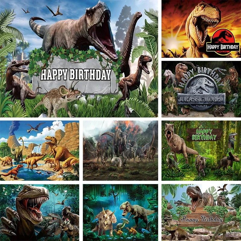 

Jurassic Photography Backdrop Tropical Jungle Dinosaur World Park Boys Happy Birthday Party Photo Backdrop Props Wall Decoration