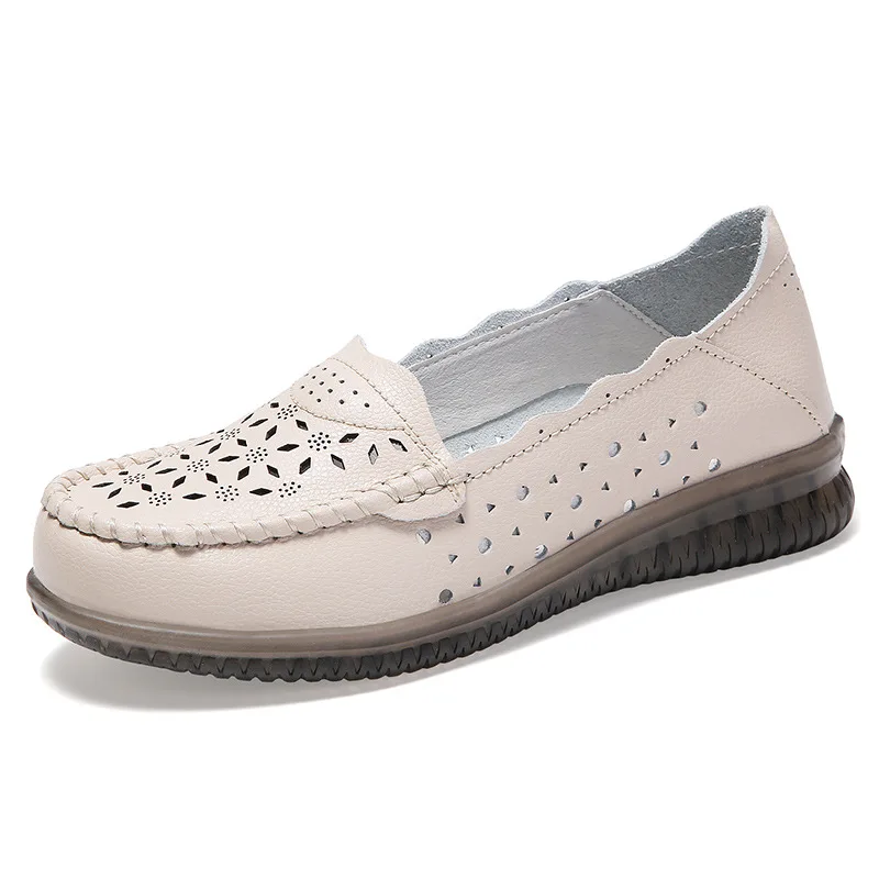 

Summer Hollow Women's Casual Shoes Ladies Leather Lofers Breathable Females Flats Shoes Slip-on Soft Moccasins Zapatillas Mujer