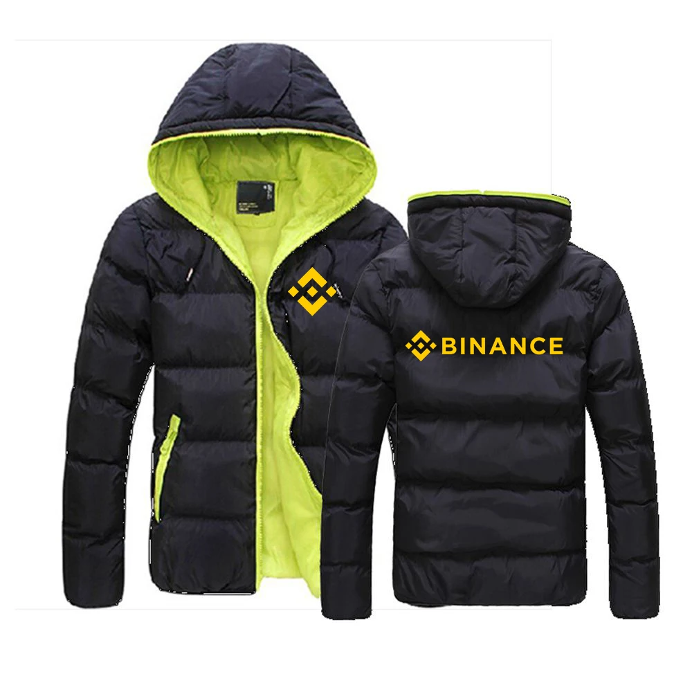 

Binance Crypto 2023 Men's New Winter Jackets Color Block Zipper Hooded Printing Cotton Warmer Long Sleeves Coats Slim Thick Tops