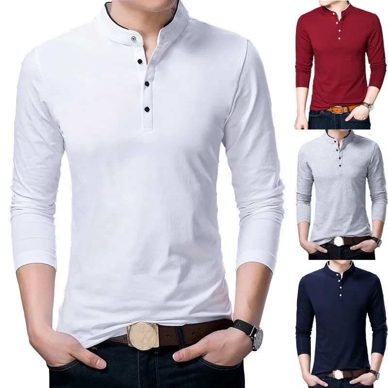 

ZOGAA Men’s Cotton Stand Collar Long Sleeve Casual Polo Shirt Spring Autumn Slim Fit Bottoming Shirt