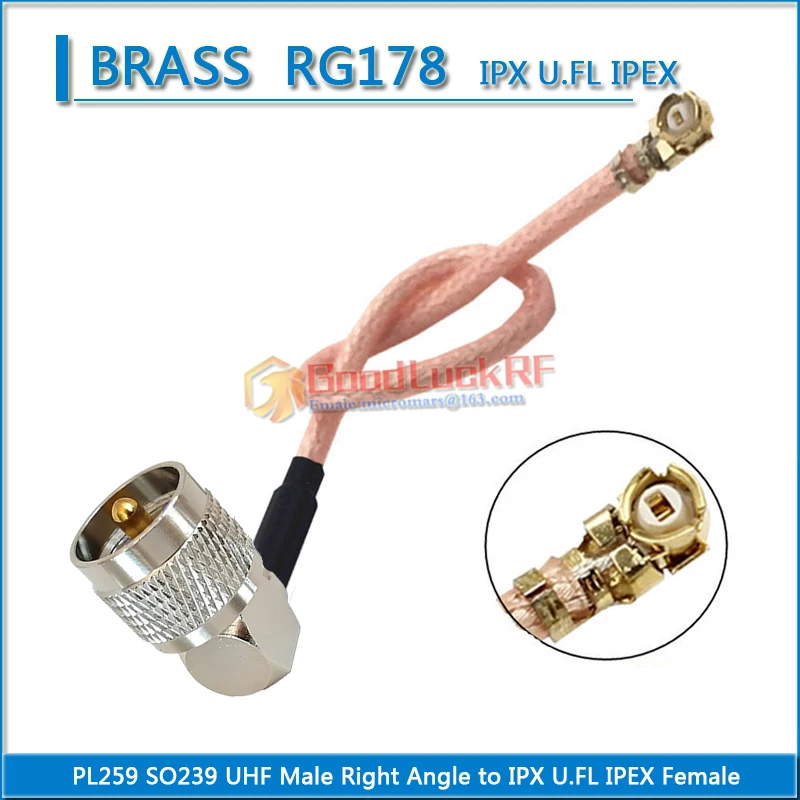 

IPX U.FL IPEX Female to PL259 PL-259 SO239 UHF Male Right Angle 90 Degree Pigtail Jumper RG178 extend Cable RF Connector Coaxial