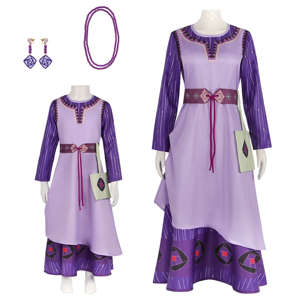

Movie Wish Princess Asha Cosplay Costume Purple Dress for Girls Christmas Kids Evening Birthday Party Costume Halloween Carnival