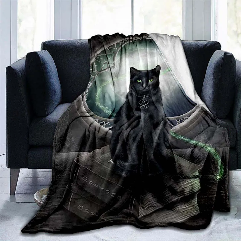 

Halloween Black Cat Pumpkin Witch Blanket Lightweight Soft Breathable Warm Flannel Throw Blanket Sofa Bed Bedding,Halloween Gift