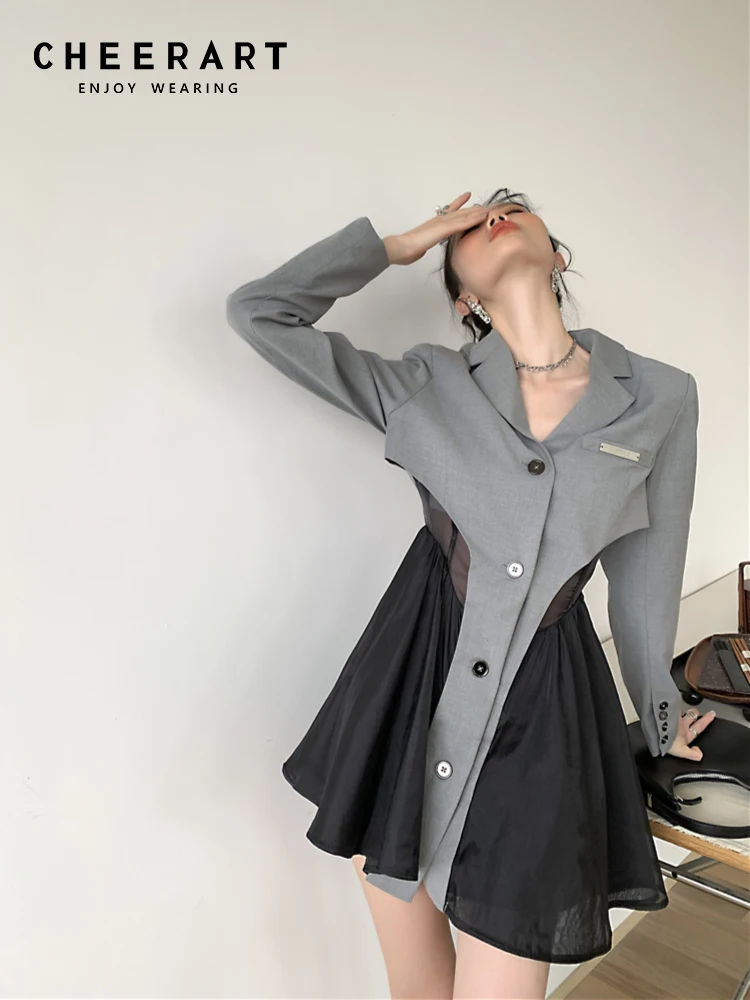 CHEERART 2 Piece Gray Mesh Patchwork Preppy Style Blazer Dress Fall Women Fashion Designer Mini A Line Korean Dress Clothes
CHEERART 2 Piece Gray Mesh Patchwork Preppy Style Blazer Dress Fall Women Fashion Designer Mini A Line Korean Dress Clothes