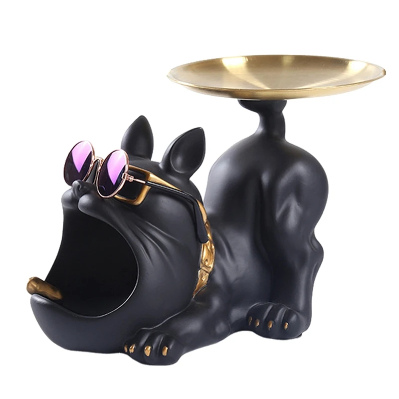 

Resin Cool Bulldog Crafts Dog Butler With Tray For Keys Holder Storage Jewelries Animal Room Home Decor Statue