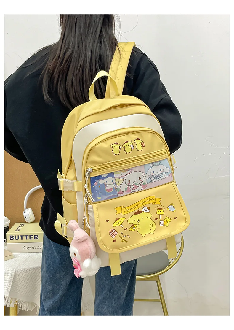 Kawaii Pompompurin Backpack With My Melody Plush Pendant Kawaii Pompompurin Backpack With My Melody Plush Pendant