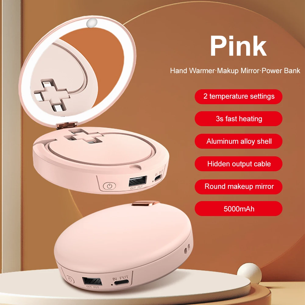 5000mah Portable Hand Warmer with Makeup Mirror USB Rechargeable Mini Handwarmers 2 Temp Levels Power Bank for Outdoor Camping
5000mah Portable Hand Warmer with Makeup Mirror USB Rechargeable Mini Handwarmers 2 Temp Levels Power Bank for Outdoor Camping