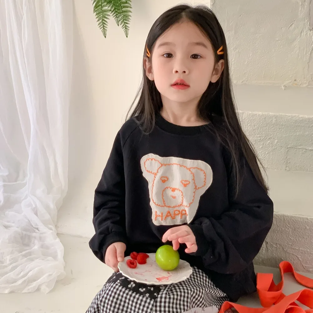 

Spring 2024 Children Girls Pullovers Korean Cartoon Patched Printed Babys Girls Tops Casual Long Sleeve Toddler Girl Sweatshirts