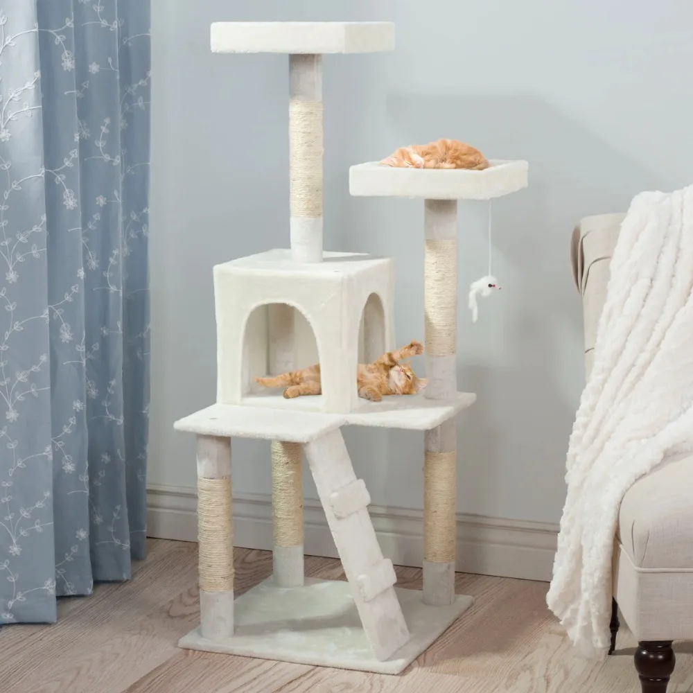 4-story cat tower with nap habitat, cat apartment, ladder, 5 sisal rope scratching posts, hanging toys, indoor cat tree (white)
4-story cat tower with nap habitat, cat apartment, ladder, 5 sisal rope scratching posts, hanging toys, indoor cat tree (white)