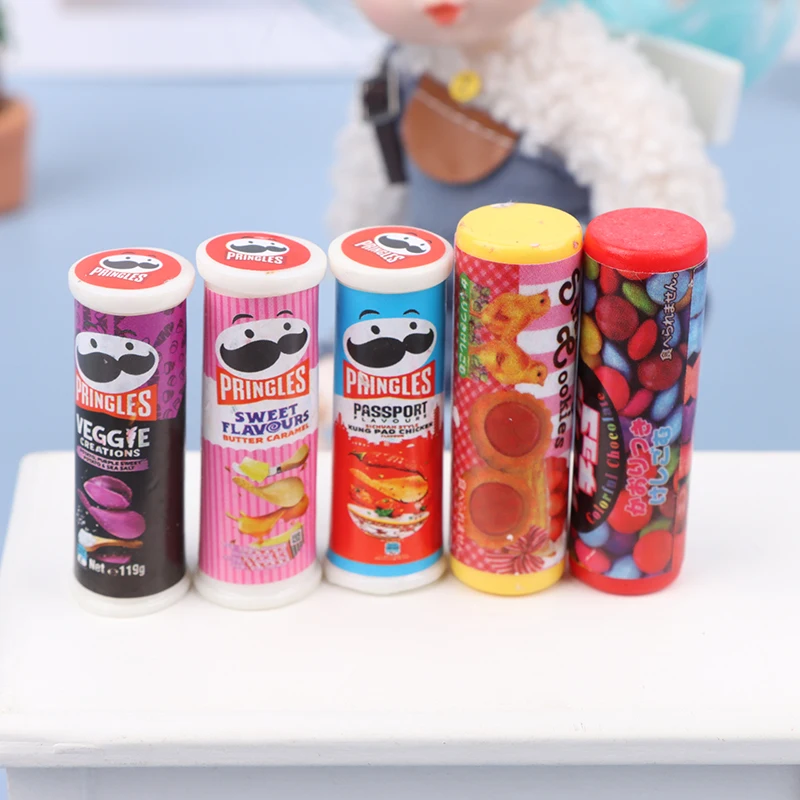 

5Pcs Cute Dollhouse Miniature Snack Food Simulation Mini Chips Or Potato Bottle Model For Doll Kitchen Accessories Kids Food Toy