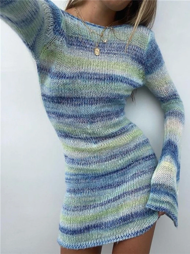 2023 Tie Dye Mini Knitted Sweater Mini Dress Women Long Sleeve Summer Outfits Sexy Backless Beach Bodycon Dress Fashion Y2k
2023 Tie Dye Mini Knitted Sweater Mini Dress Women Long Sleeve Summer Outfits Sexy Backless Beach Bodycon Dress Fashion Y2k