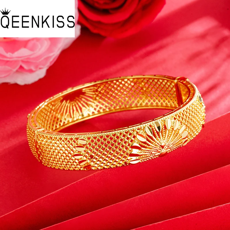 

QEENKISS 24KT Gold Peacock Bracelet For Women Vintage Hollow Bangle Fine Jewelry Wedding Party Bride Mother Ladies Gift BT5316