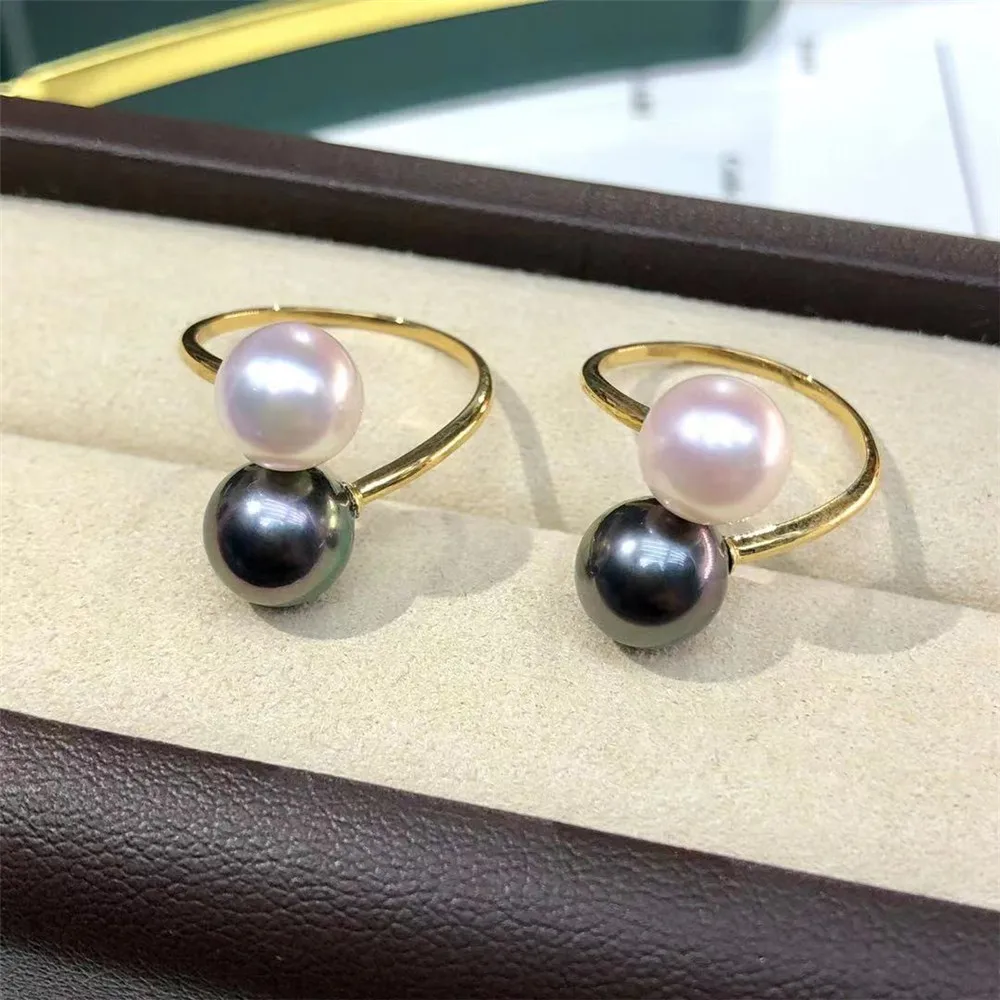 

DIY Pearl Gadgets S925 Sterling Silver Ring Empty Holder Double Pearl Gold Silver Silver Jewelry Set Fit 7-10mm Round Z083