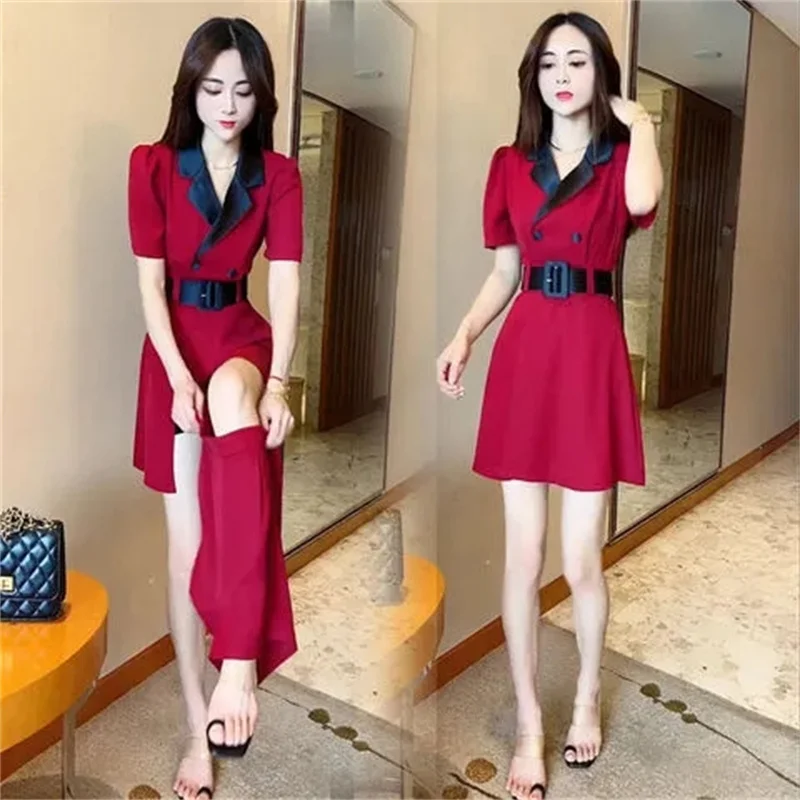 

On the Internet Summer Fashion Set Women's Trendy Foreign Style Small Fragrance Mid Llength Patchwork Collar Waist up Top