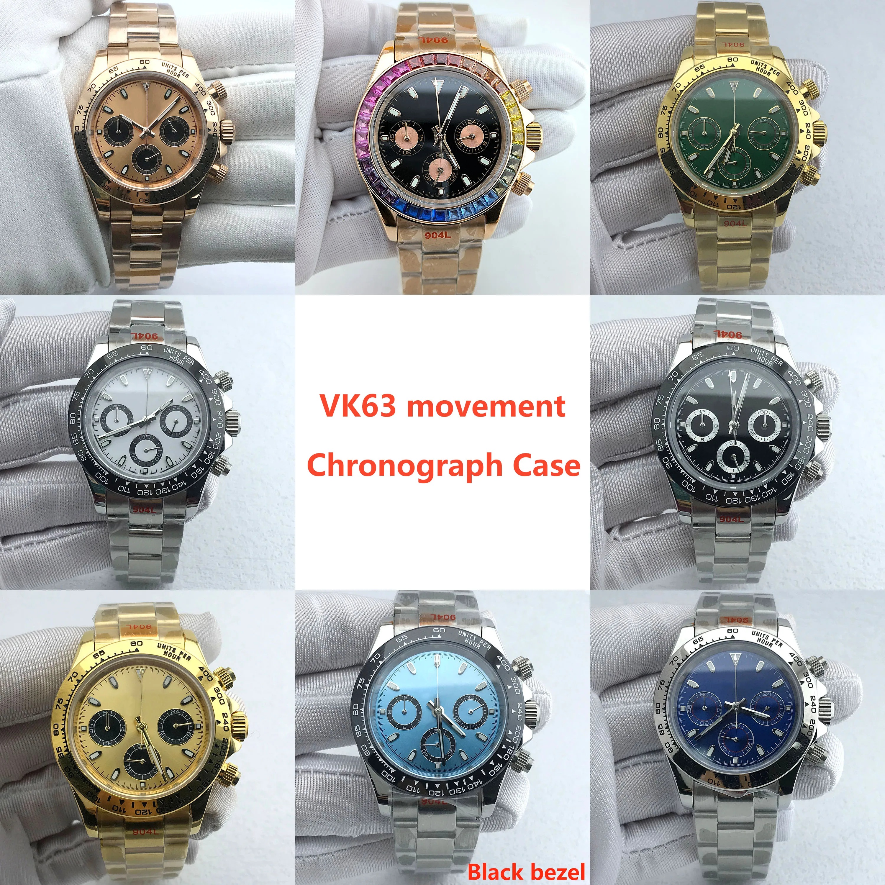 

VK63 Chronograph Watch Case VK63 quartz movement 39mm dialstainless steel case luminous panda dial s dial Accessories