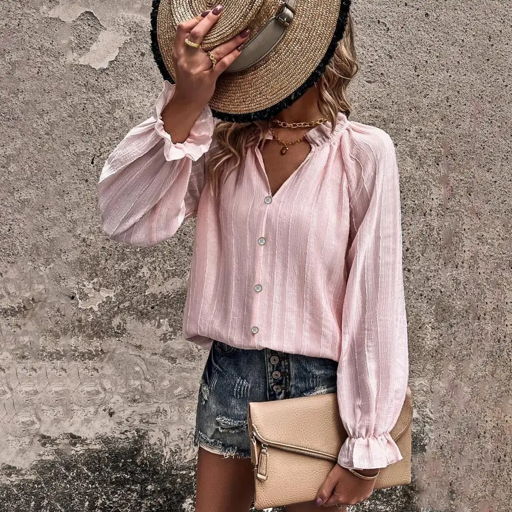 Lady Commute Shirt Chic Striped Texture Blouse Soft Puff Sleeves Half-open Collar for Women's Fall Spring Fashion for Dating
Lady Commute Shirt Chic Striped Texture Blouse Soft Puff Sleeves Half-open Collar for Women's Fall Spring Fashion for Dating