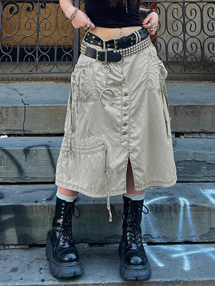 Y2K Pockets Drawstring Cargo Midi Skirts Button Bandgae Retro Grey Skirts Women Korean Streetwear Outfits Grunge 90s
Y2K Pockets Drawstring Cargo Midi Skirts Button Bandgae Retro Grey Skirts Women Korean Streetwear Outfits Grunge 90s