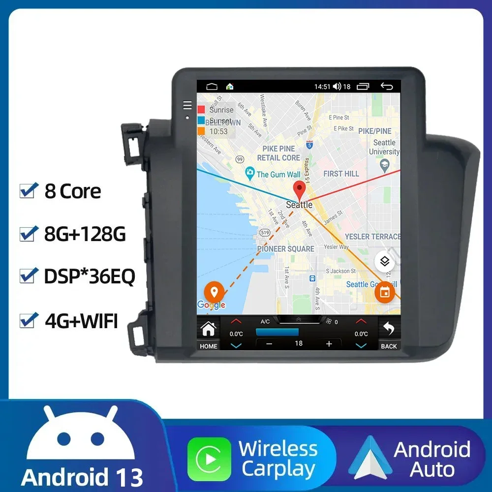 

Android 13 for Tesla Style Vertical Car Radio Stereo Multimedia Player For Honda Civic 2012-2015 4G WIFI DSP RDS Carplay Auto