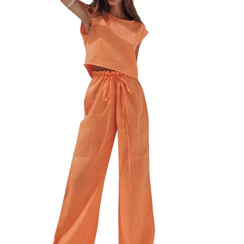 Женский пижамный комплект из 2 предметов, летний топ без рукавов и широкие штаны с рюшами и эластичным поясом, комплект одежды для отдыха, одежда для сна
Женский пижамный комплект из 2 предметов, летний топ без рукавов и широкие штаны с рюшами и эластичным поясом, комплект одежды для отдыха, одежда для сна