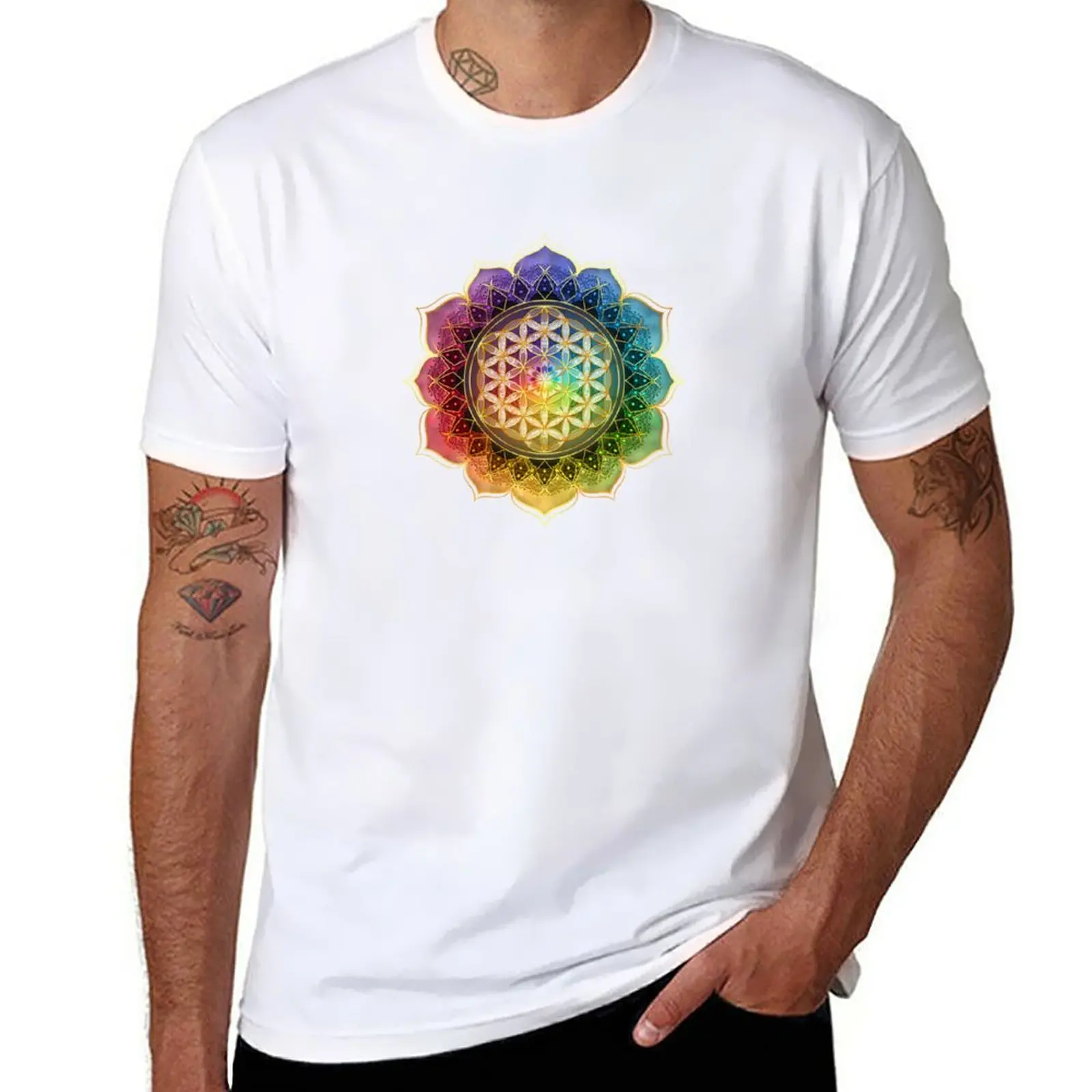 Rainbow Flower of Life with Lotus T-Shirt anime vintage customs T-shirts for men cotton
Rainbow Flower of Life with Lotus T-Shirt anime vintage customs T-shirts for men cotton